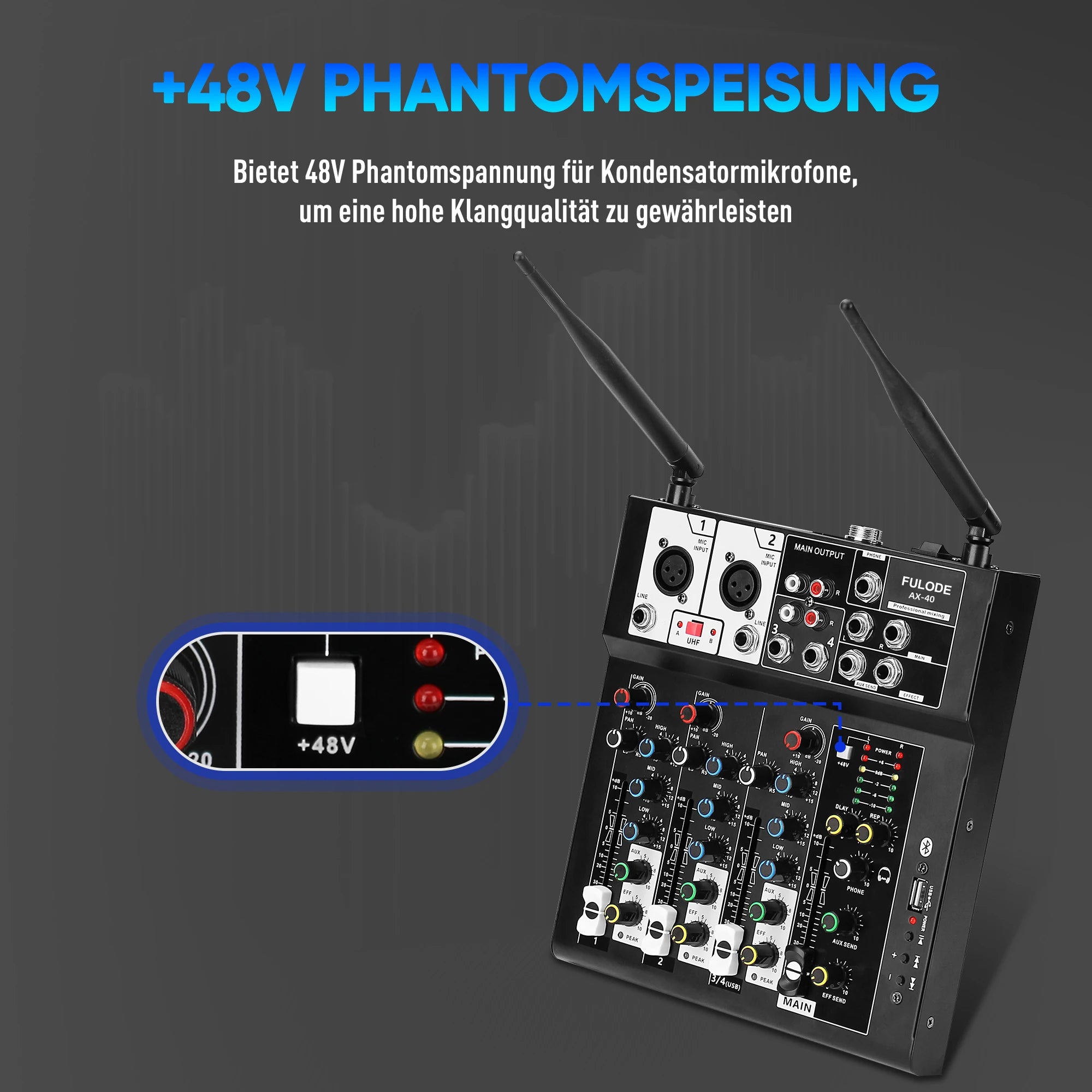 FULUODE AX-40 Mixer and microphone kit with professional sound effects adjustment and real-time sound quality optimization