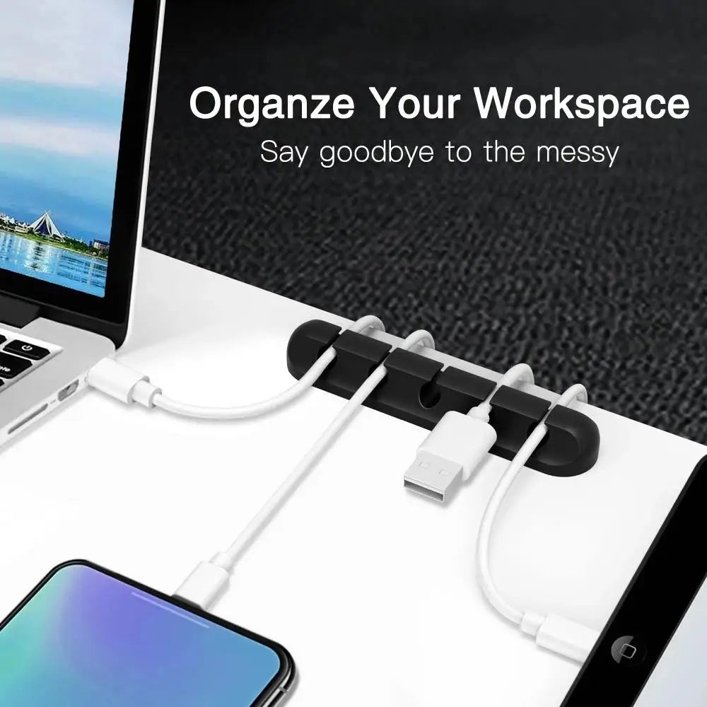 Silicone USB Cable Organizer Desk Tidy with Clips Charging Cable Winder Mouse Earphone Accessory Holder Neatness Organization