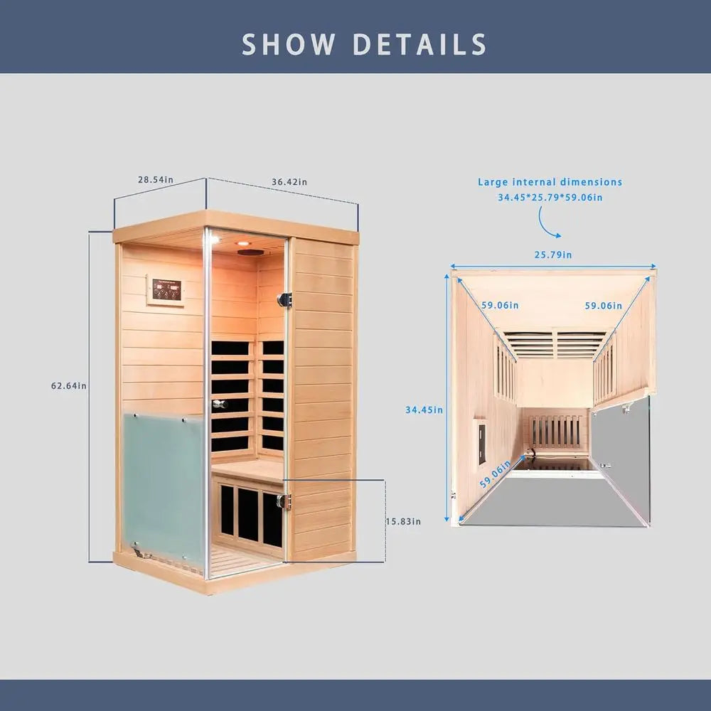 Personal Infrared Sauna with Red Light Therapy, Low EMF, Deluxe Glass, Smart Display & 2 Bluetooth Speakers