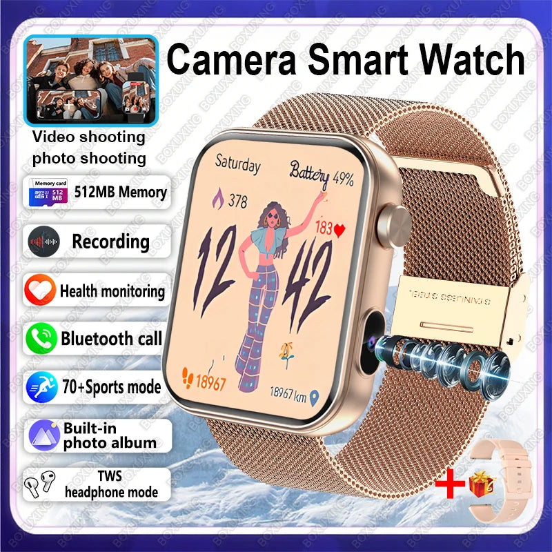 New Camera SmartWatch Men Women Photos Record Video Sports Fitness Health Monitor Waterproof Bluetooth Call Recording Smartwatch