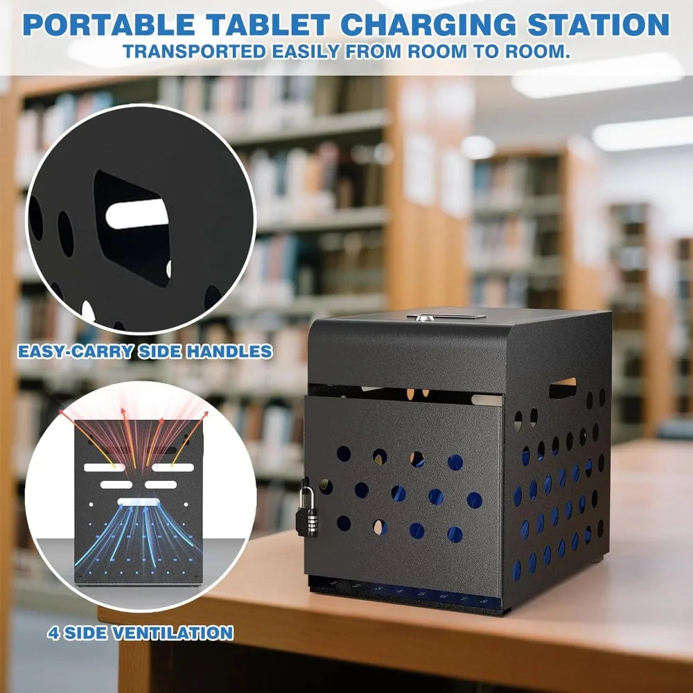 8-Device Chromebook Charging Cabinet for Classroom - Laptop Lock Box for iPad Tablet Fits 14" Screen - Portable Locking Chargin