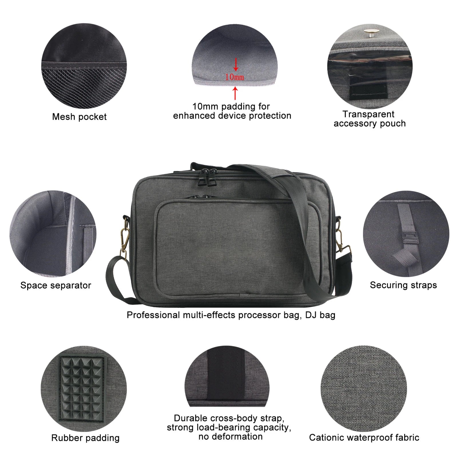 Portable Multi-effects Bag Professional Effects Shoulder Bag Handbag DJ Controller Bag with Shoulder Strap Carry Handle