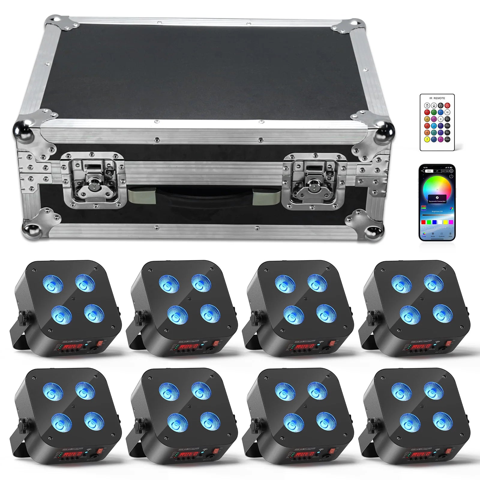 U'King 4PCS/8PCS 4x18W LED RGBWA+UV Par Light Wireless APP Control LED Par Light DMX Bulit-in Battery Stage Light for DJ Party