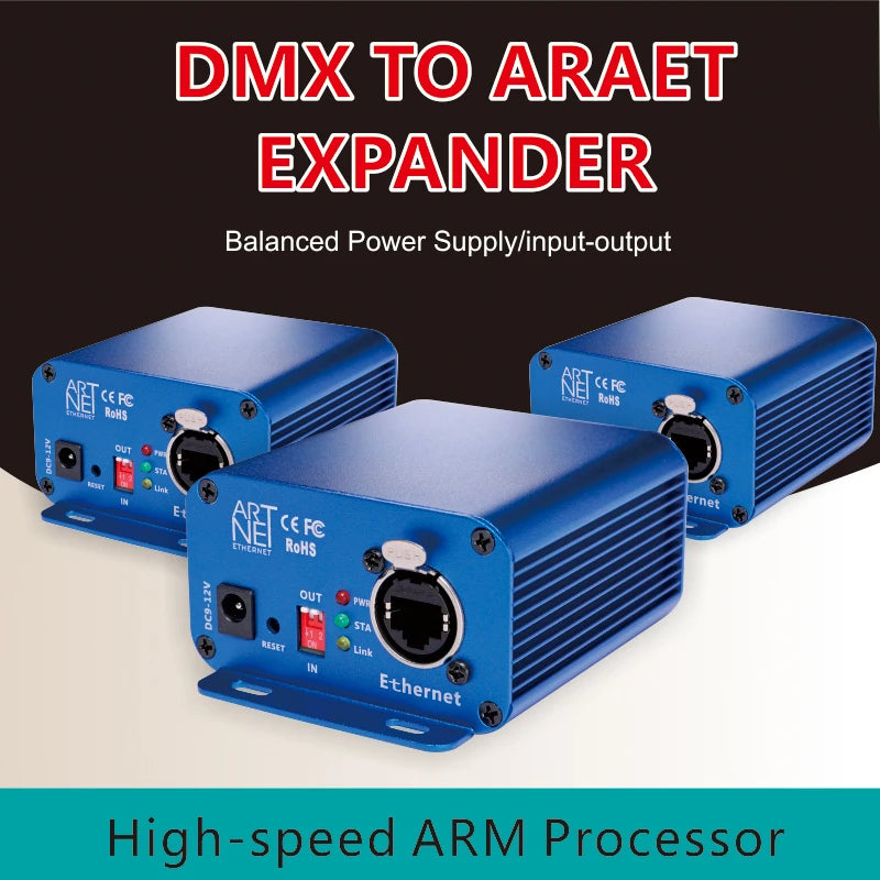Artnet to DMX Controller, DMX Ethernet Lighting Controller, Professional Artnet DMX Interface , 3 Pin Output, Aluminum Housing