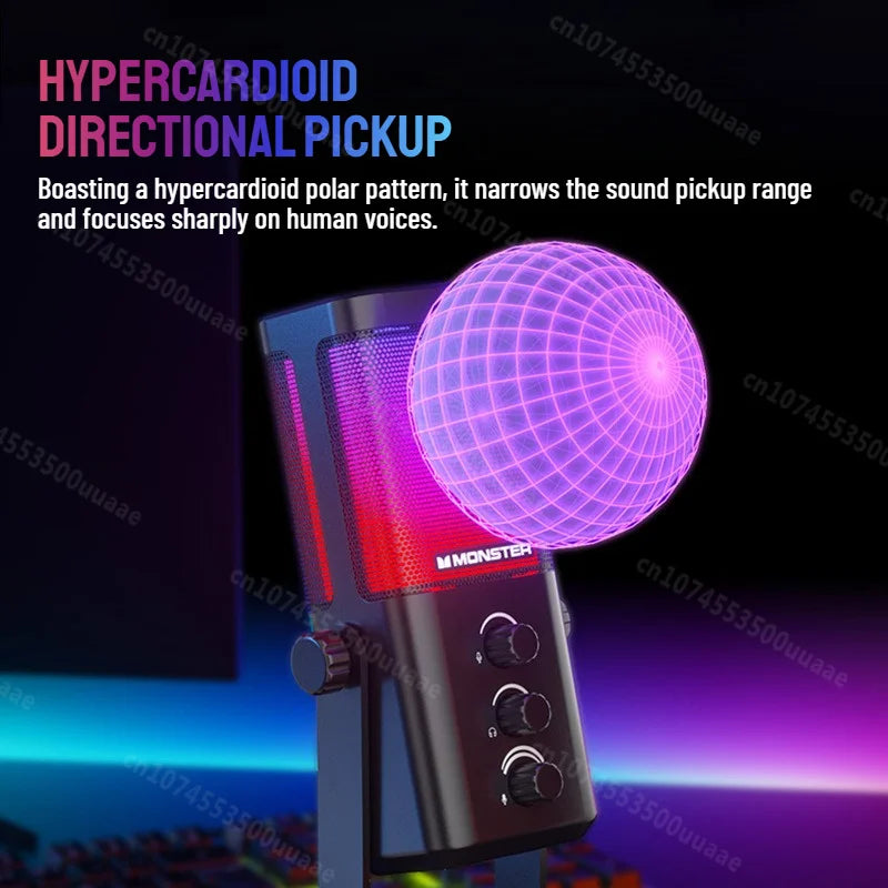 Monster Soundbase N31 USB Gaming Microphone, HyperCardioid Condenser Mic with Mute Button for Gaming Live Streaming Dubbing